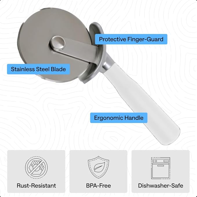 GORILLA GRIP BPA-Free Large Pizza Cutter Wheel, 9 Inch, Sharp Stainless Steel Blade, Slip Resistant Handle with Thumb Guard Protection, Slice Thick or Thin Pizzas, Pie, Pastries in Seconds, White