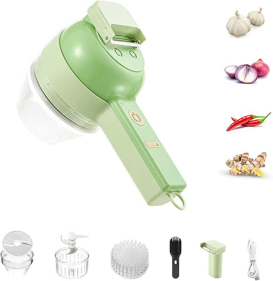 4 in 1 Handheld Electric Food Cutter Set, Kitchen Gods Wireless Food Processor for Fruits, Vegetables and Meat Green