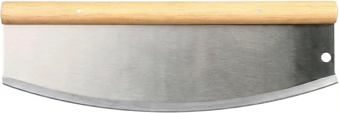 14-Inch Stainless Steel Professional Pizza Rocker Knife, Wood Handle Blade Cutter with Comfort Cover, Commercial Grade Pizza Slicer