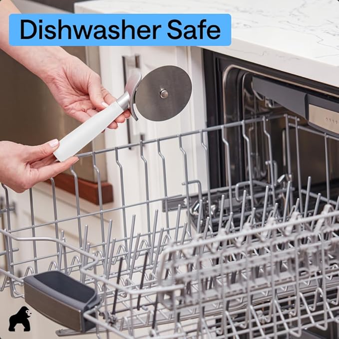 GORILLA GRIP BPA-Free Large Pizza Cutter Wheel, 9 Inch, Sharp Stainless Steel Blade, Slip Resistant Handle with Thumb Guard Protection, Slice Thick or Thin Pizzas, Pie, Pastries in Seconds, White