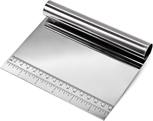Dough Pastry Scraper Stainless Steel Bench Scraper with Measuring Scale Multipurpose for Butter, Cake, Onion, Vegetable, Pizza Cutter - Pastry Bread Separator