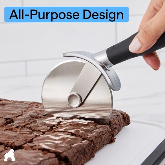 GORILLA GRIP BPA-Free Large Pizza Cutter Wheel, 9 Inch, Sharp Stainless Steel Blade, Slip Resistant Handle with Thumb Guard Protection, Slice Thick or Thin Pizzas, Pie, Pastries in Seconds, Black