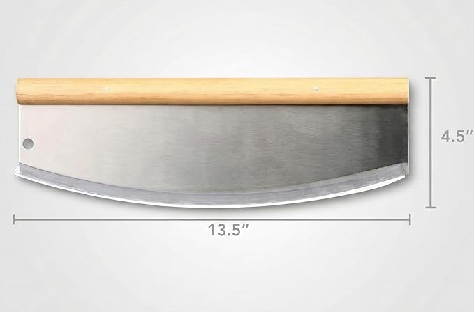 14-Inch Stainless Steel Professional Pizza Rocker Knife, Wood Handle Blade Cutter with Comfort Cover, Commercial Grade Pizza Slicer