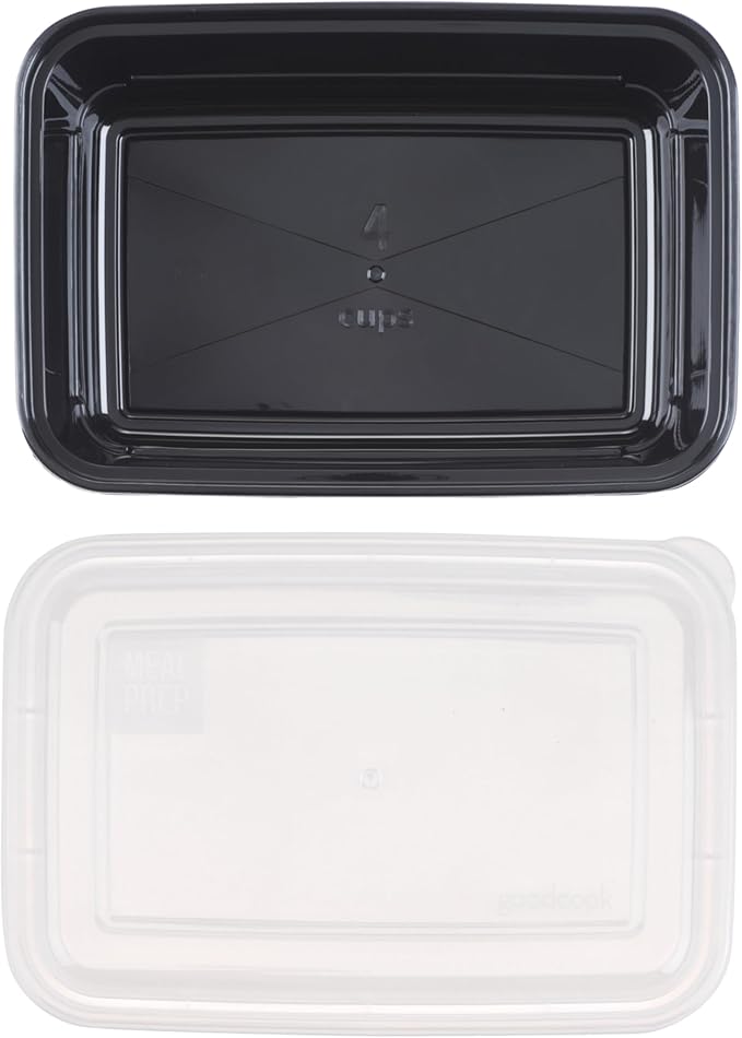 GoodCook Meal Prep Rectangle Single Compartment 30 units, Black, BPA Free