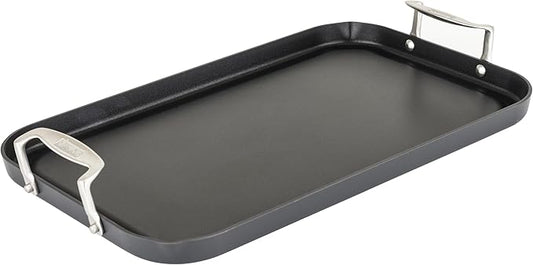 Viking Nonstick Double Burner Griddle, 19 x 11 Inch Hard Anodized Kitchen Grill Pan with Handles, Oven Safe, Works on Gas, Ceramic, and Electric Stove Top