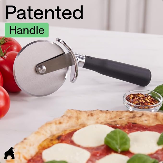 GORILLA GRIP BPA-Free Large Pizza Cutter Wheel, 9 Inch, Sharp Stainless Steel Blade, Slip Resistant Handle with Thumb Guard Protection, Slice Thick or Thin Pizzas, Pie, Pastries in Seconds, Black