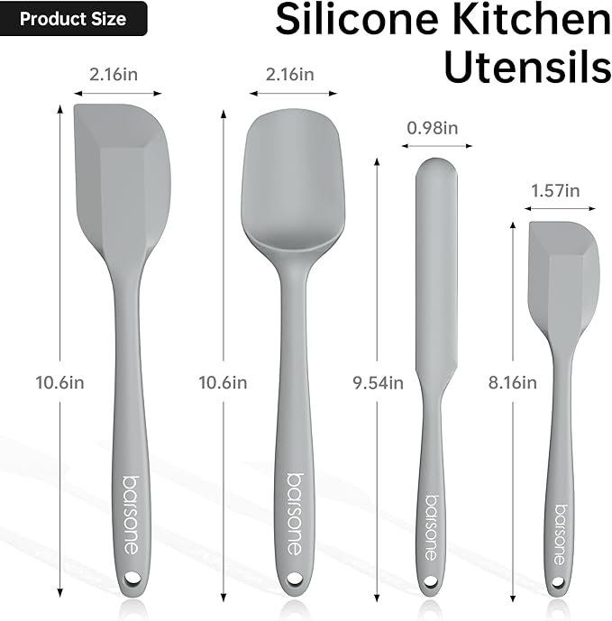 Barsone 5-Piece Silicone Spatula Set - Heat Resistant 446°F Food Grade BPA Free, Nonstick Cookware Safe Dishwasher Safe Kitchen Tools for Baking, Cooking, Stirring, Multicolor. (Grey)