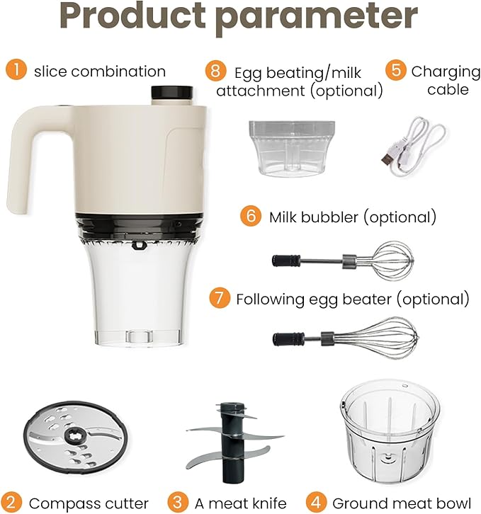 4-in-1 Waterproof Cordless Electric Vegetable Slicer Set - Handheld Electric Chopper, Garlic Chopper, Food Slicer, Hand Mixer with Blender for Chopping, Dicing and Pureeing