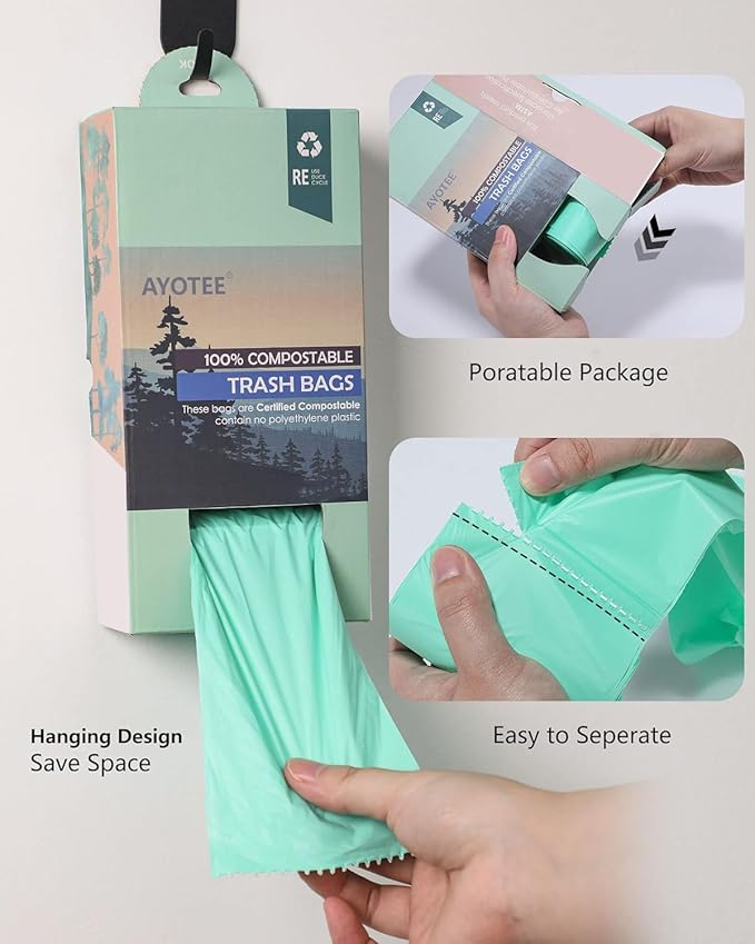 AYOTEE 100% Compostable Trash Bags, Small Compost Bags 1.3 Gallon, Small Trash Bags Compostable Bags for Kitchen Compost Bin 4.5-5 Liter, Meeting ASTM Standards Certified 125 Count