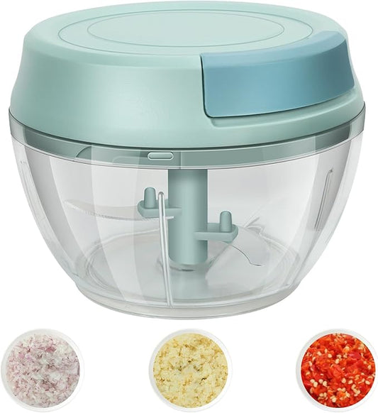 Garlic Mincer Mini Manual Hand Food Chopper with Container Kitchen Onion Vegetable Cutter Veggie Chopper Blue 500ml