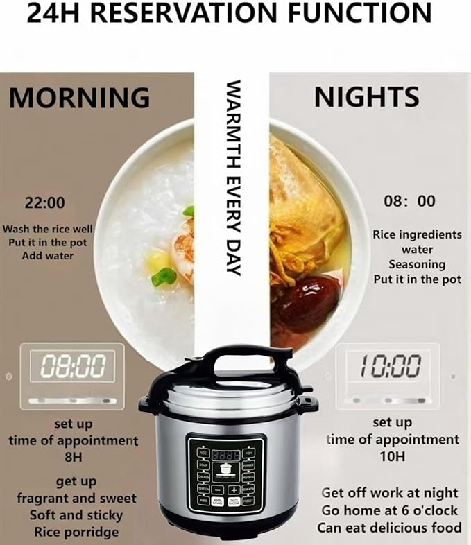 10 In 1 Electric Pressure Cooker With 24-Hour Reservation Function, Slow Cooker, Rice Cooker, Wok, Cake, Yogurt, Etc., 6 L, Stainless Steel/Black.