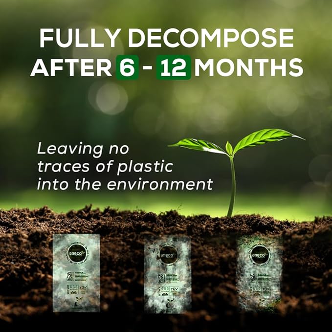 ANECO 100% Home Compostable Food Waste Bags (1.6 Gallon Trash Bags, 50 Count), Small Kitchen Compost Bags for Countertop Bin, Certified by BPI (ASTM D6400), TUV Austria & OK Compost Home