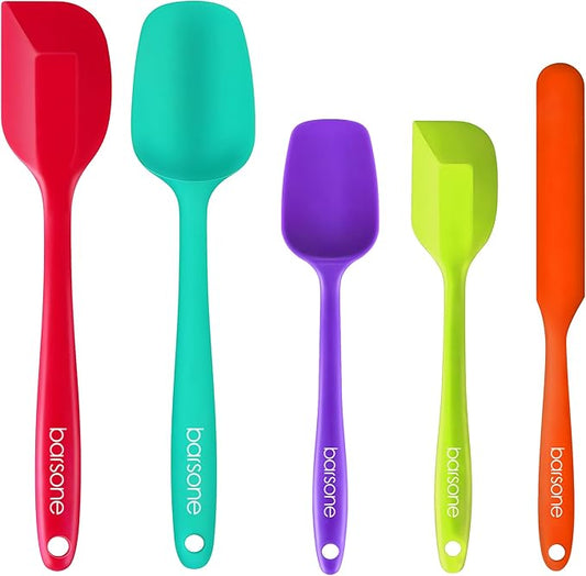 Barsone 5-Piece Silicone Spatula Set - Heat Resistant 446°F Food Grade BPA Free, Nonstick Cookware Safe Dishwasher Safe Kitchen Tools for Baking, Cooking, Stirring, Multicolor.