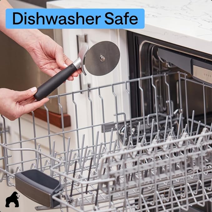 GORILLA GRIP BPA-Free Large Pizza Cutter Wheel, 9 Inch, Sharp Stainless Steel Blade, Slip Resistant Handle with Thumb Guard Protection, Slice Thick or Thin Pizzas, Pie, Pastries in Seconds, Black