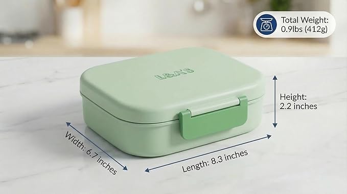 L&A's Bento Lunch Box for Kids and Adults - Leakproof 5-Compartment Lightweight Food Container, Large Capacity Meal Prep for School and Work, BPA-Free, Microwave & Dishwasher Safe (Green)