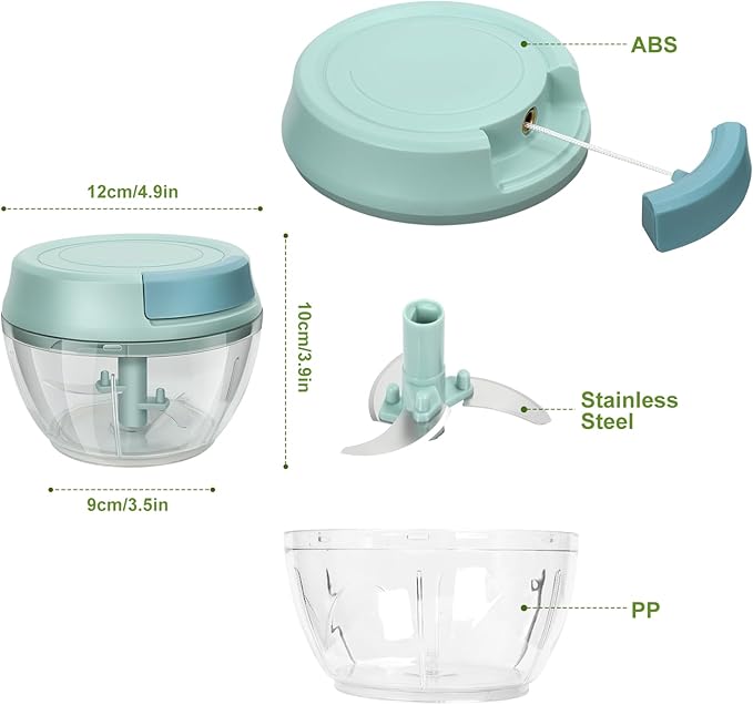 Garlic Mincer Mini Manual Hand Food Chopper with Container Kitchen Onion Vegetable Cutter Veggie Chopper Blue 500ml