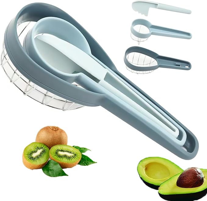 Avocado Slicer Kiwi Cutter Slicer,3 in 1 Stainless Steel Avocado Kiwi Cuber and Peeler Tool,Fruit Peeler for Avocado and Kiwi,Fruit Salad Kitchen Gadgets(Blue)