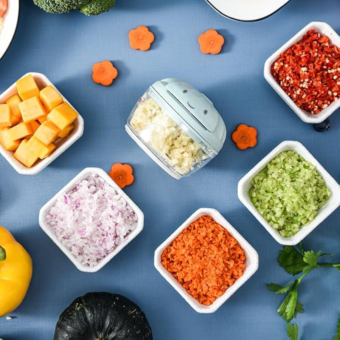 Garlic Chopper Mini Manual Hand Food Chopper for Kitchen Onion Dicer Crusher Garlic Mincer Blue 160ml