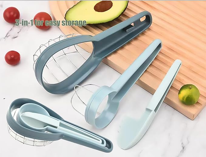 Avocado Slicer Kiwi Cutter Slicer,3 in 1 Stainless Steel Avocado Kiwi Cuber and Peeler Tool,Fruit Peeler for Avocado and Kiwi,Fruit Salad Kitchen Gadgets(Blue)