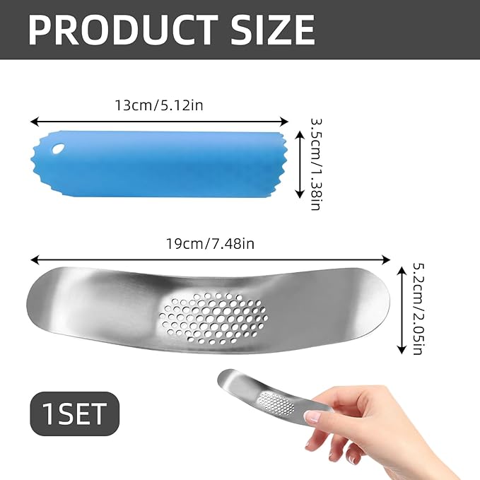 2 Piece Garlic Press Tool Set 304 Stainless Steel Garlic Mincer with Silicone Peeler Kitchen Gadgets for Easy Peeling and Mincing Durable Dishwasher Safe