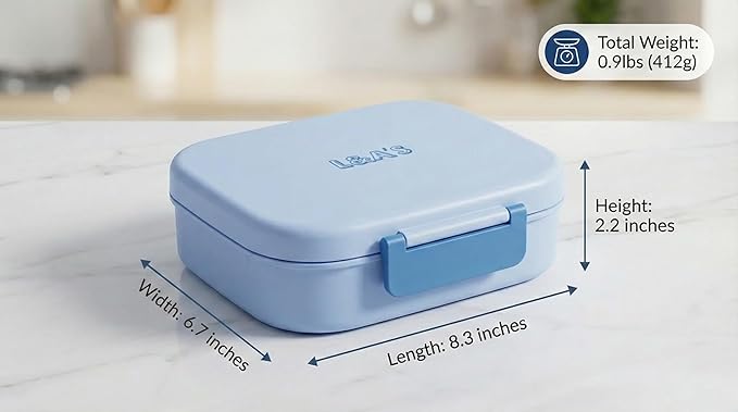 L&A's Bento Lunch Box for Kids and Adults - Leakproof 5-Compartment Lightweight Food Container, Large Capacity Meal Prep for School and Work, BPA-Free, Microwave & Dishwasher Safe (Blue)