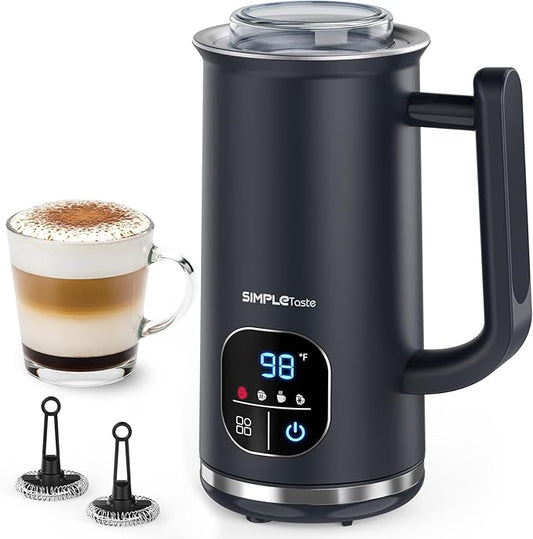 SIMPLETASTE Milk Frother, 4-in-1 Electric Milk Steamer with LED Touch Screen, Automatic Warm and Cold Foam Maker and Milk Warmer for Latte, Cappuccinos, Macchiato