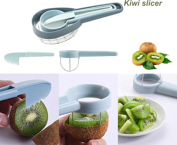 Avocado Slicer Kiwi Cutter Slicer,3 in 1 Stainless Steel Avocado Kiwi Cuber and Peeler Tool,Fruit Peeler for Avocado and Kiwi,Fruit Salad Kitchen Gadgets(Blue)
