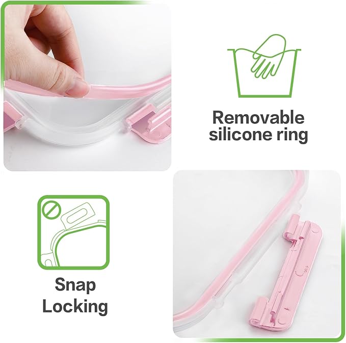 10 Pack Borosilicate Glass Meal Prep Containers with Locking Lids, Glass Food Storage Containers Set, Airtight Lunch Bento Boxes, BPA-Free & Leak Proof, 36oz & 14oz, Freezer, Oven Safe-Pink