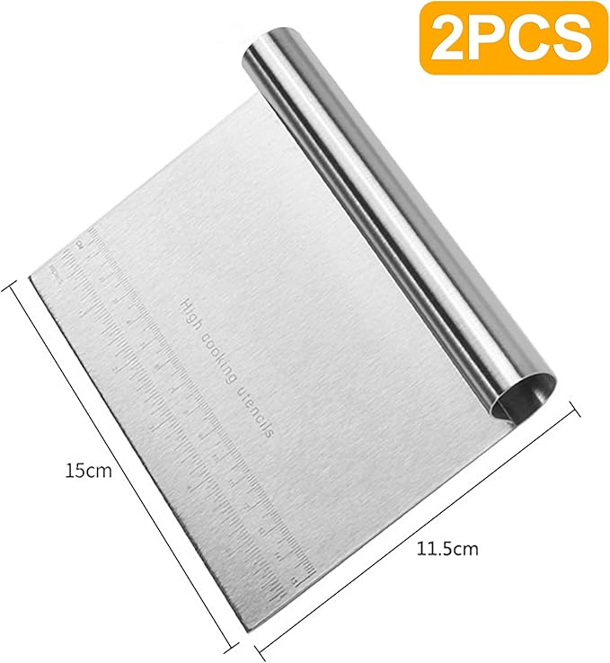 CoguZed 2 Pack Stainless Steel Pastry and Dough Cutter/Scraper/Knife Set, Ideal for Baking, Bread, Cake, Pizza, Multi purpose Bench Scraper with Measuring Scale