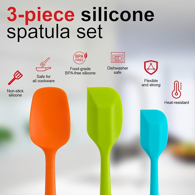 Silicone Spatula Set - Rubber Spatula - 600°F Heat Resistant Baking Spoon & Spatulas (Multicolor)