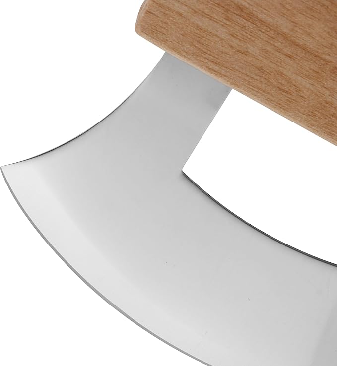 4 PCS Pizza Mezzaluna Ulu Knife, Salad Chopper Rocker Knife Stainless Steel Blade with Wooden Handle for Chopping Vegetable, Fruit