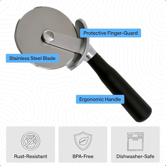 GORILLA GRIP BPA-Free Large Pizza Cutter Wheel, 9 Inch, Sharp Stainless Steel Blade, Slip Resistant Handle with Thumb Guard Protection, Slice Thick or Thin Pizzas, Pie, Pastries in Seconds, Black