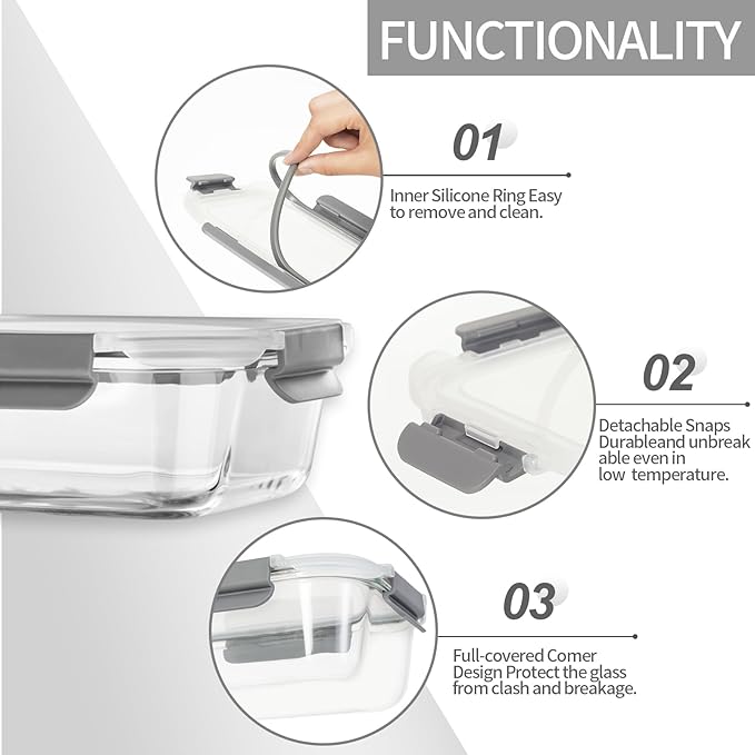 10 Pack Glass Meal Prep Containers, Glass Food Storage Containers with Lids Airtight, Storage Container Set with Lid for Food, Bpa-free, Leak-proof, Microwave Oven Freezer Dishwasher Safe