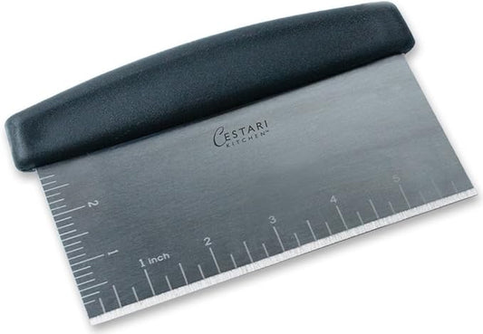 Cestari Dough Scraper Bench Knife: Professional Quality Heavy Duty Stainless Steel Bench Scraper, Chopper, Cutter - Perfect for Pastry, Nuts, Herbs, Chocolate, Pizza Dough, Soap, Bread Baking