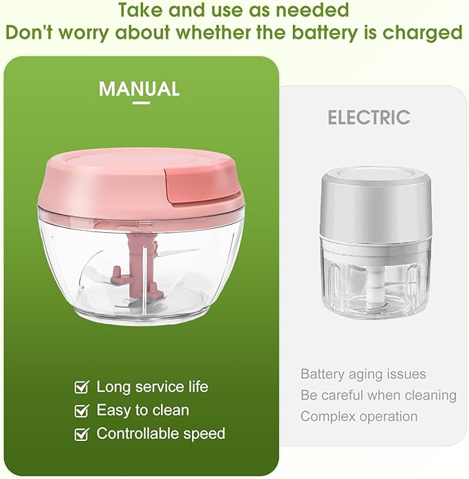 Manual Food Chopper Vegetable Cutter Onions Cutter Garlic Dicer Grinder Veggie Chopper with Container 500ML