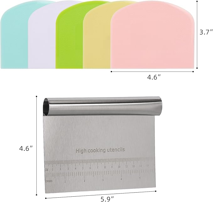 6 Pcs Dough Scraper Bench Scraper, Stainless Steel Scraper/Chopper & Plastic Dough Cutter for Bread Cake Pastry Sourdough
