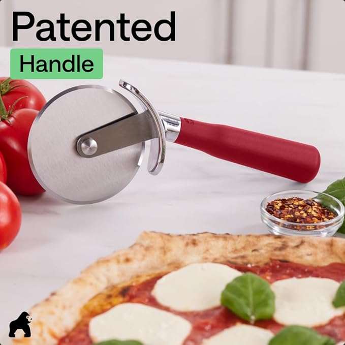 GORILLA GRIP BPA-Free Large Pizza Cutter Wheel, 9 Inch, Sharp Stainless Steel Blade, Slip Resistant Handle with Thumb Guard Protection, Slice Thick or Thin Pizzas, Pie, Pastries in Seconds, Red