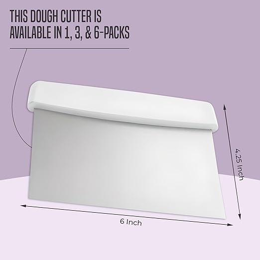 OCS Parts 6-Pack 6" Stainless Steel Dough Cutter and Bench Scraper | White Handle | Cutter for Pizza Dough, Bread, and Pastry Dough | Multipurpose Kitchen Utensil