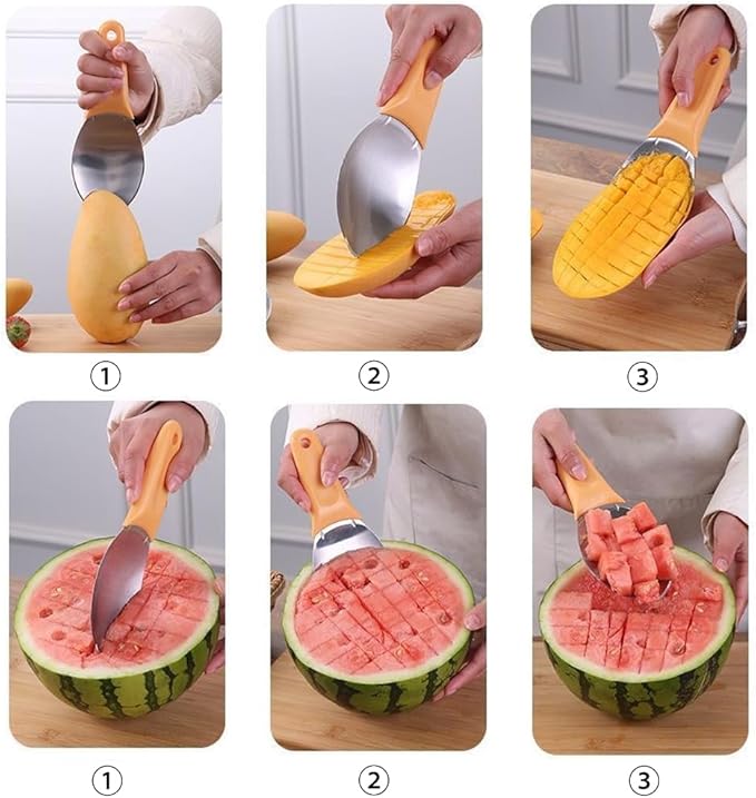 2 Pcs Mango Slicer Cutting Tool, Watermelon Cutter Tool, Mango Splitter Dragon Fruit Prep Tool, Mango Pitter and Peeler with Non-Slip Handle Kitchen Tools for papaya, avocado, Kiwi