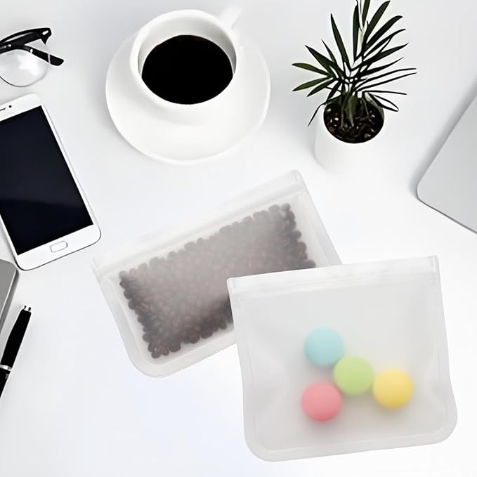 10 Pack Reusable Food Storage Bags, Leakproof Reusable Freezer Bags, 3 Sizes Silicone Food Storage Containers for Sandwich, Snack, Vegetable, Fruit or Meat (Clear)