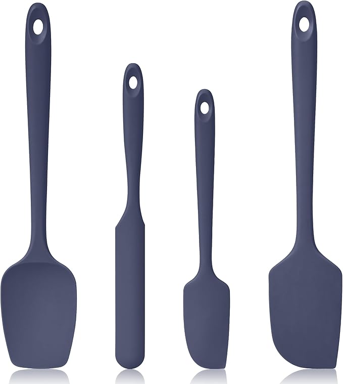 600ºF Heat Resistant Spatulas, High Heat Food Safe Semless Kitchen Silicone Scraper Set for Cooking Baking Mixing Scraping Stirring Nonstick Cookware Pan Bowl (4Pcs,Midniaht Blue)
