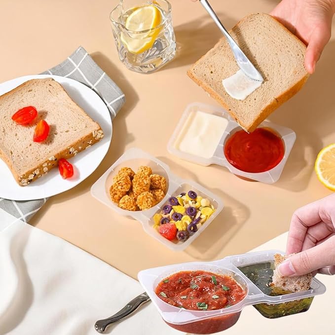 40 Sets Reusable Snack Containers Bulk , Double Compartment Snackle Box Container with Lids - Leak-Proof BPA-Free Food Storage, Condiments Portion Control Dip Cups for Kids School Lunches, Meal Prep