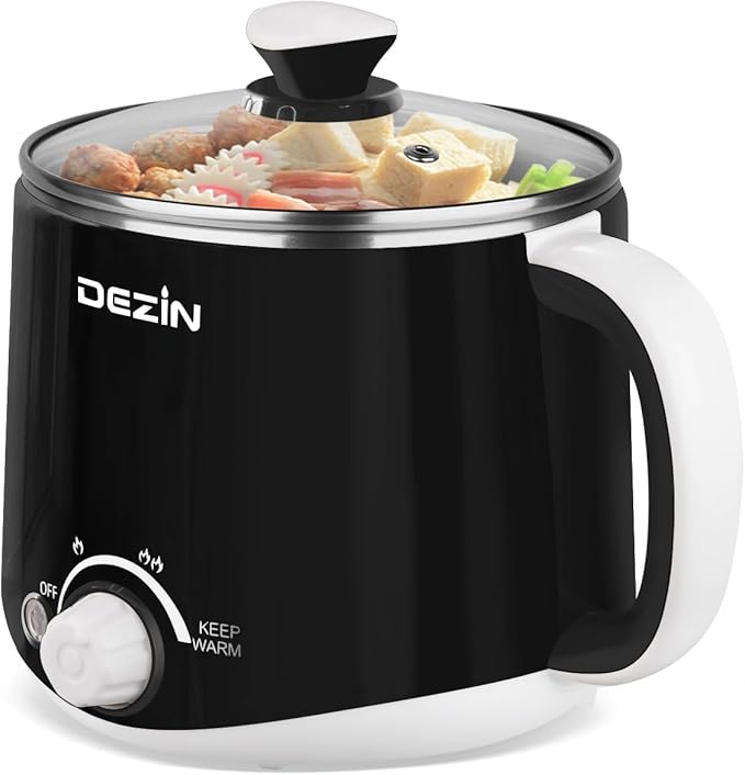 Dezin Hot Pot Electric, Rapid Noodles Cooker, Stainless Steel Electric Pot 1.6 Liter, Perfect for Ramen, Egg, Pasta, Dumpling, Soup, Porridge, Oatmeal with Temperature Control and Keep Warm Function