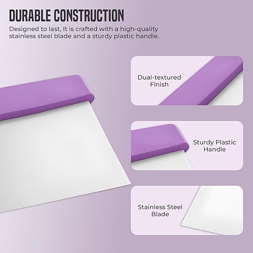 OCS Parts 6-Inch Stainless Steel Dough Cutter and Bench Scraper | Purple Handle | Cutter for Pizza Dough, Bread, and Pastry Dough | Multipurpose Kitchen Utensil