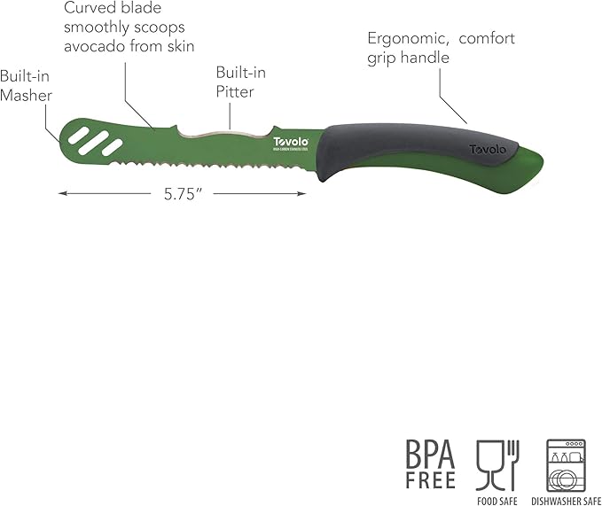 Tovolo 5.75" Slicer with Comfort Grip Handle, Serrated Kitchen Knife for Avocados with Pitter & Masher, Sharp High-Carbon Steel Blade, Dishwasher, 1 Count (Pack of 1), Pesto