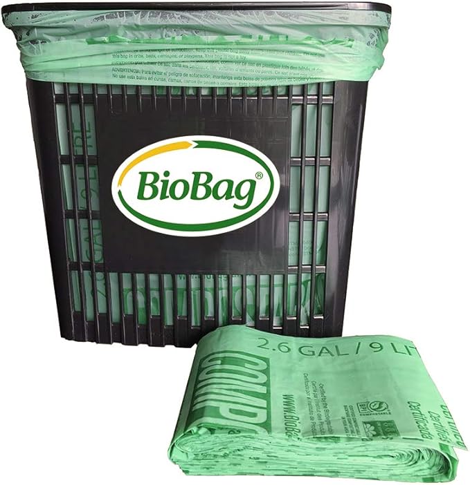 2.6 Gallon Compostable Food Scrap Bags by BioBag, 100 Count, BPI Certified, Meets ASTM D6400 Standards, Made in USA, Kitchen Counter Bin Liners