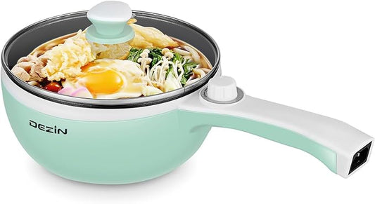 Dezin Hot Pot Electric Upgraded, Non-Stick Sauté Pan, Rapid Noodles Electric Pot, 1.5L Mini Portable Hot Pot for Steak, Egg, Fried Rice, Ramen, Oatmeal, Soup with Power Adjustment