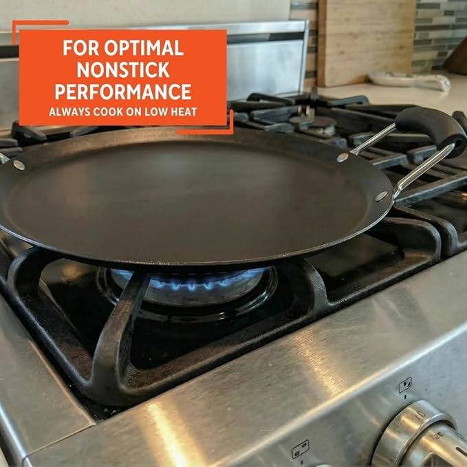 IMUSA USA, Black Carbon Steel Large Round Comal with Bakelite Handles, 14"