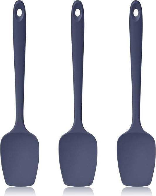 600ºF Heat Resistant Spatulas, High Heat Food Safe Semless Kitchen Silicone Spoon Spoonula Scraper Set for Cooking Baking Mixing Scraping Stirring Nonstick Cookware Pan (3Pcs,Midniaht Blue)