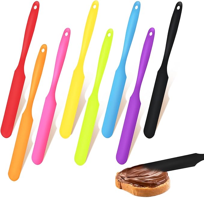 8pcs Jar Spatula,Silicone Jar Scraper with Long Handle,Jam Spreader Cake Cream Butter Spatulas, Kitchen Must Have Small Silicone Spatula, Jar Blender Waxing Sticks Large with Slant for Hard Wax